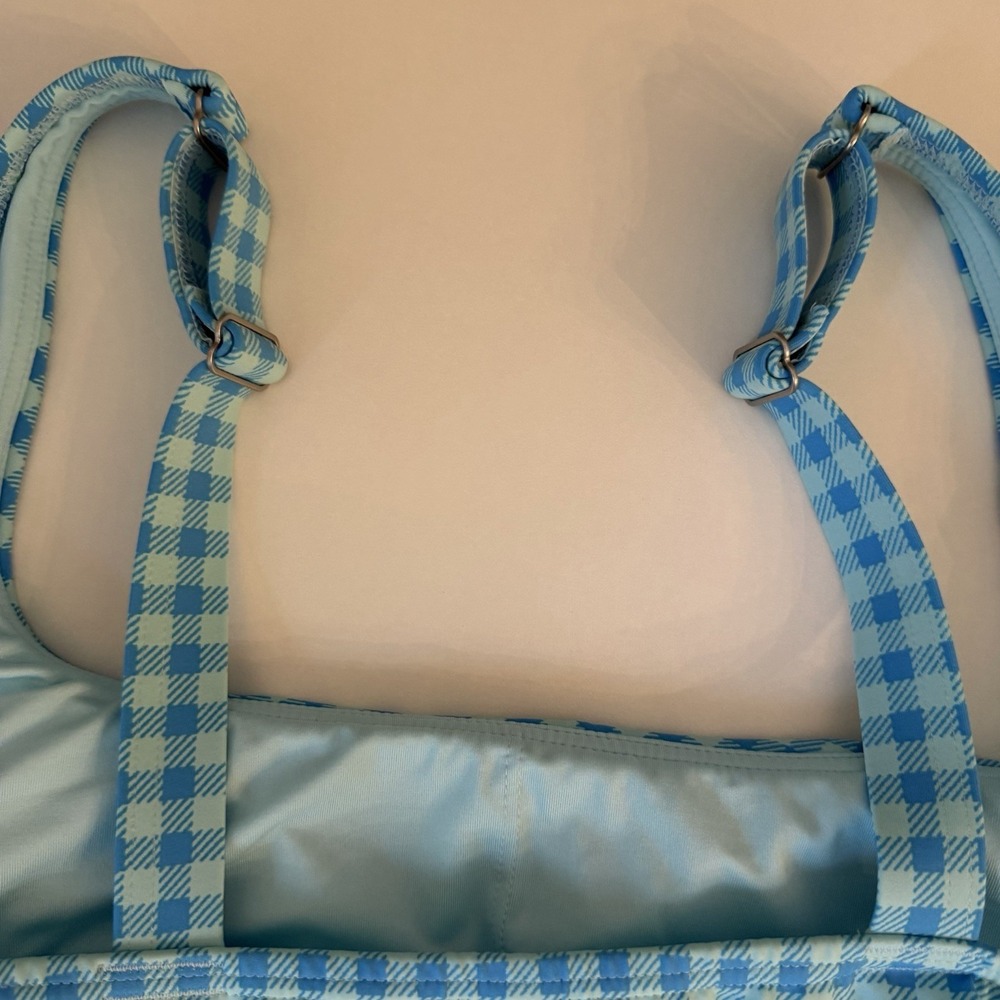 Lands End Square Neck Tankini Womens Size 14D Swimsuit Top Blue Gingham Check - Picture 5 of 12